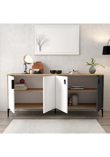 4002 Neva Konsol 180 Cm Sepet - Beyaz - Antrasit Tv Ünitesi - Yemek Odası - Kahve Köşesi Beyaz - Antrasit - Sepet Çok Renkli