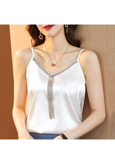 Beyaz 2023 Kadın V Yaka Nakış Bluzlar Rahat Ipek Kadın Bluz Gömlek Saten Üstler Kadın Elastik Saten Gömlek Üst Giyim 14214