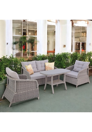 Vortex İkili Rattan Bahçe Oturma Grubu Rehome Kahverengi - Krem
