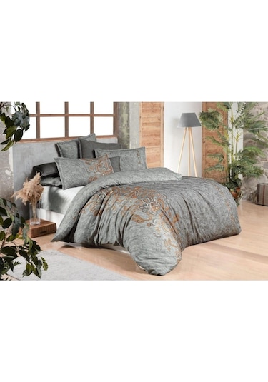 Burgonya Fancy Poplin Nevresim Takımı Çift Kişilik Oranj Turuncu