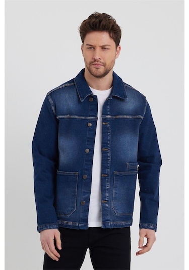 Erkek Likralı Regular Fit Klasik Kot Ceket Lacivert-lacivert Lacivert