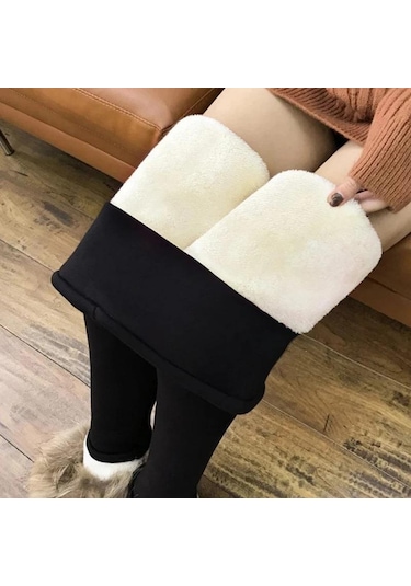 Dumanlı Siyah Kış Kadın Tayt Yün Astarlı Kadife Termal Pantolon Yüksek Bel Tayt Düz Renk Rahat Streç Sıcak Siyah