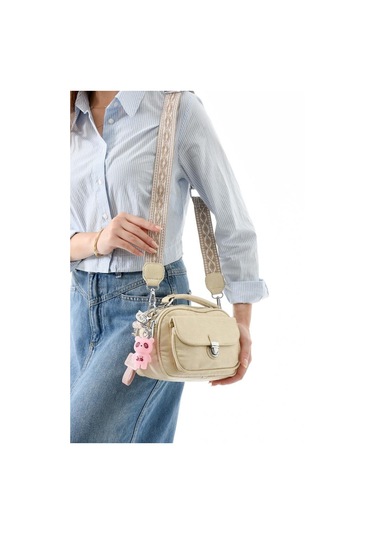 Vegan Deri Kadın Postacı Çanta 21 15 Cm Yıkama Suni Deri Omuz Çantası Çapraz Askılı Çanta Krem