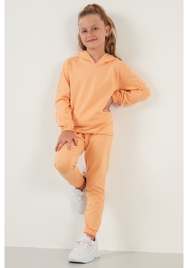 Lela Kapüşonlu Cepli % 100 Pamuk Çocuk Unisex Çocuk Takım 5922021 Turuncu
