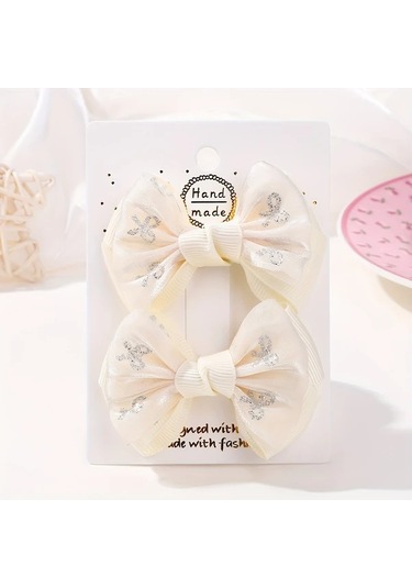 Willowhaven Off White 2li Parıltılı Kurdele Saç Tokası Kız Çocukları İçin Günlük Kullanım Açık Krem
