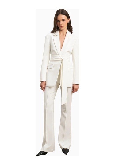 Because Of Alice Classic Blazer With Belt Klasik Blazer Kadın Ceket Beyaz