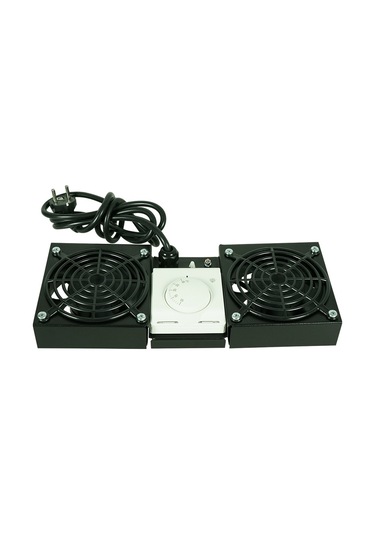 Canovate 2Li Rack Kabin Fan Modülü Termostatlı Duvar Tipi Siyah