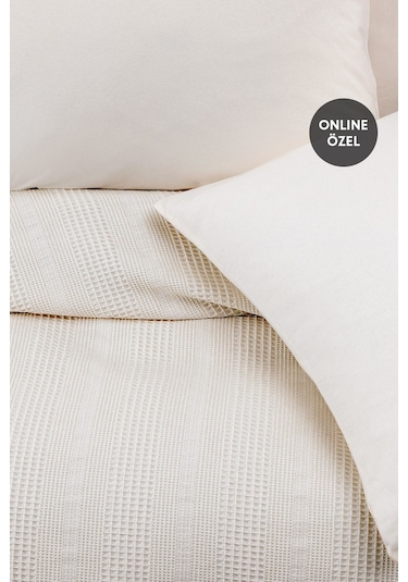 Liona Çift Kişilik %100 Pamuk Pike Takımı - Ekru
