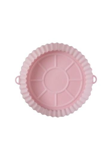 Pembe Fritöz Silikon Pot Fritözler Fırın Pişirme Tepsisi Pizza Kızarmış Tavuk Fritöz Aksesuarları Yuvarlak Tava Yeniden Kullanılabilir Mat Pembe