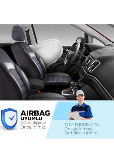 Panda Special Serisi Jakar Kumaş Oto Koltuk Kılıfı - Siyah - Gri