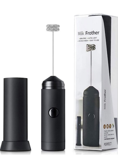 Yaozixa El Tipi Elektrikli Çift Ağızlı Süt Köpürtücü, Latte-cappuccino Barista Sanatı İçin Mikser Pil Dahil Değil Siyah