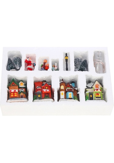 Gajeena Noel Işıklı Avrupa Tarzı Led Mini Köy Seti - 10 Parça Dekoratif Ev Ve Hediye Çok Renkli