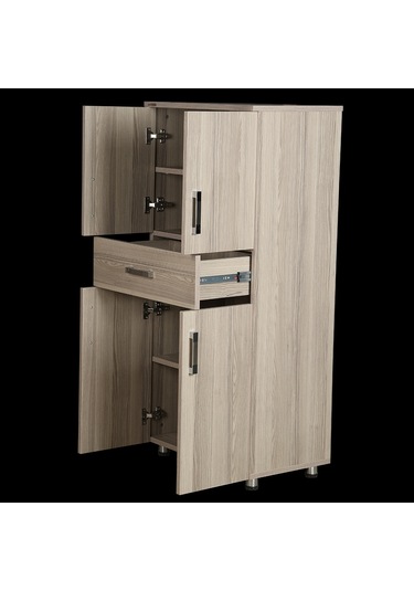 Çok Amaçlı Dolap 130 cm Hard Parlak CORDOBA Suntalem 4Raf 1Çekmece Kutuda sevk El Yapım Açık Kahverengi