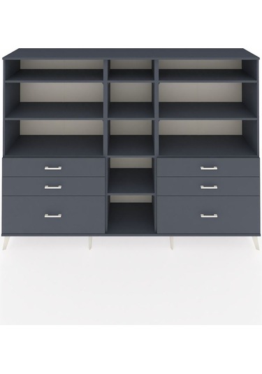Hyperion Dolap 10 Raflı 6 Çekmeceli 220x44x163 Antrasit-antrasit Antrasit-antrasit
