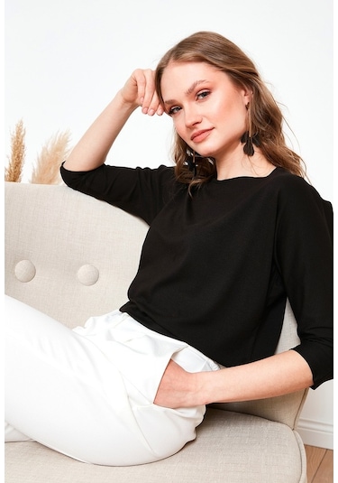 Lela Bisiklet Yaka Truvakar Kol Bayan Bluz 5861416Y Siyah