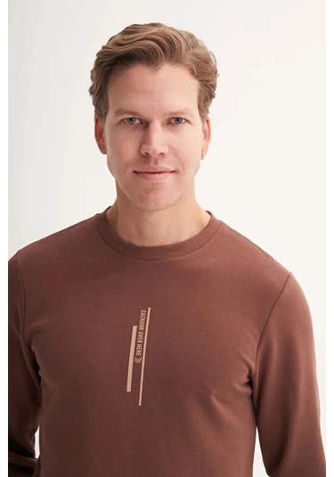 Cazador Slim Fit Mevsimlik 3 İplik Pamuk Karışımlı Sweatshirt-54185 Kahverengi