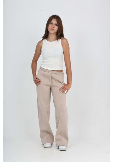 Toontoy Kız Çocuk Nervür Detaylı Eşofman Alt Bej