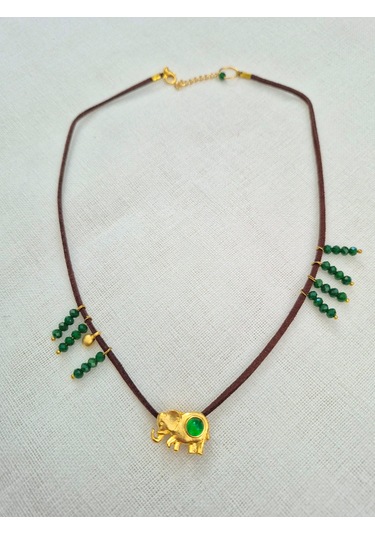 Kahve Süet Deri Fil Bayan Kolye