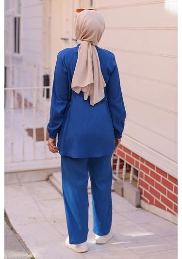 Hakim Yaka Detaylı Tesettür İndigo Takım I Ndigo