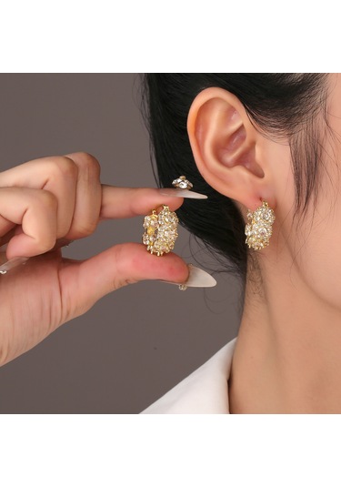 Geeksen Altın Renkli Zirkon Yüzük Küpe Seti, Şık Ve Modaya Uygun Aksesuar 12009 Gold