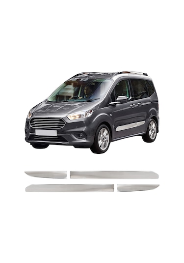 Ford Courier Uyumlu 2014-2023 Krom Yan Kapı Çıtası 4 Parça Paslanmaz Çelik