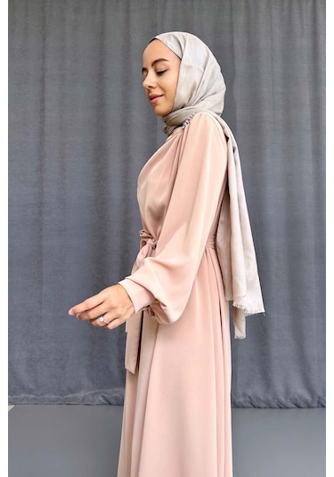 Omzu Taşlı Abiye - Bej