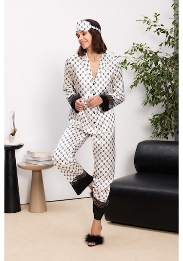Pierre Cardin Saten Biyeli Kadın Pijama Takımı - 1300 Siyah