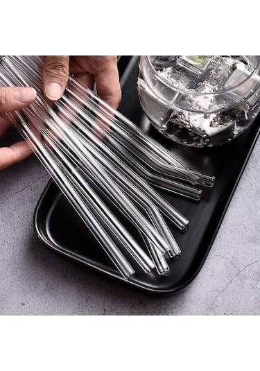 Yüksek Borosilikat Cam Pipetler Smoothies Kokteyller İçin Çevre Dostu Yeniden Kullanılabilir İçme Pipetleri Bar Aksesuarları Fırçalı Pipetler 6