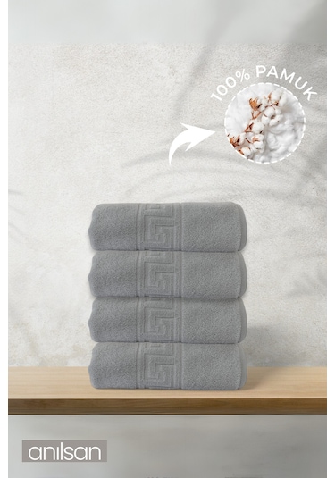 4'lü Gri Greek El Havlusu - 50x90 Cm Gri