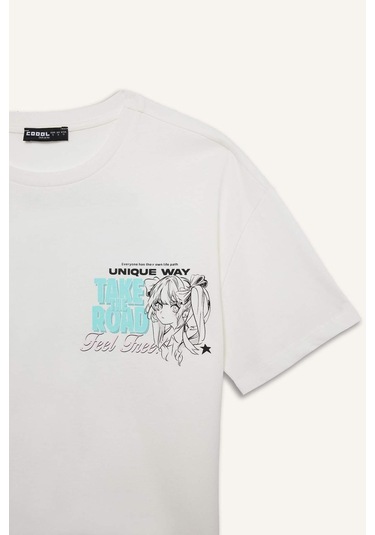 DeFacto Coool Oversize Geniş Kalıp Bisiklet Yaka Baskılı Kısa Kollu Tişört F2241AX25SMWT32