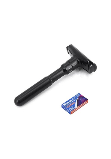 Valkyrie Metal Ayarlanabilir Manuel Geleneksel Tıraş Bıçağı Siyah + Jilet 5'li
