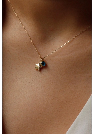 Diamine 14 Ayar Altın Nazar Boncuklu Yıldız Kolye