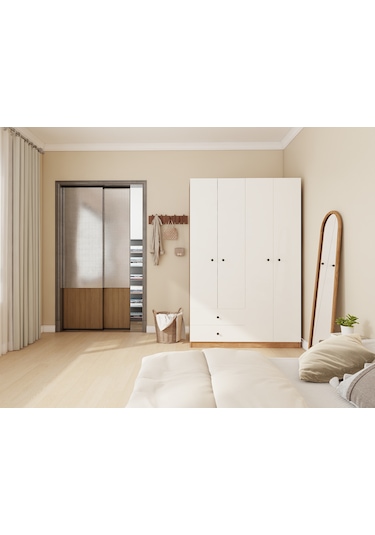 4 Kapaklı 2 Çekmeceli Gardırop Marbellakiraz/beyaz Renk