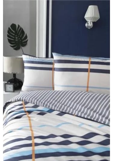Çift Kişilik Nevresim Takımı Ranforce 200x220 Strıped Turkuaz