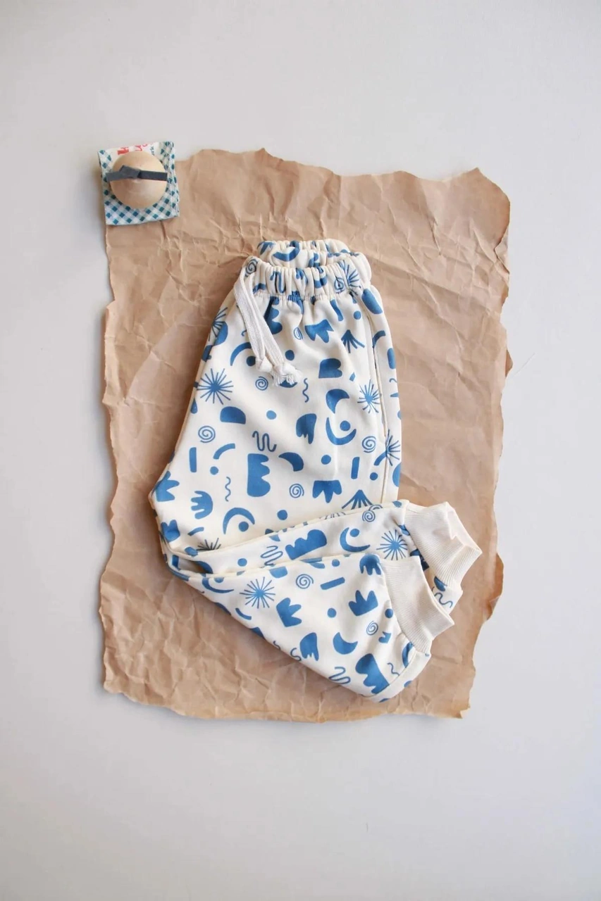 Geometrik Baskılı Eşofman Altı Krem