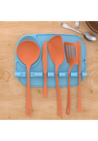 Mutfak İki Bir Arada Silikon Kaşık Matı Kirlenmeye Karşı Koruyucu Süzme Spatula Çorba Kaşığı Matı Mutfak Sofra Takımı Depolama Rafı Siyah Siyah