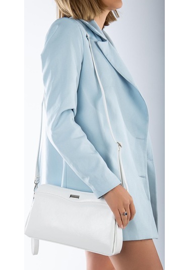 Kadın Portföy Cüzdan Çanta Beyaz Rugan 3 Bölmeli Uzun Kısa Askılı-3228 Beyaz