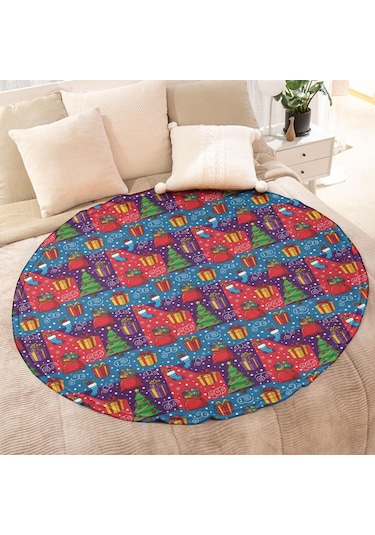 Noel Desenli 47 İnç Yuvarlak Flanel Battaniye, Yetişkin Ve Çocuk İçin, Yumuşak, Rahat Ve Hafif Noel Hediye Ağacı