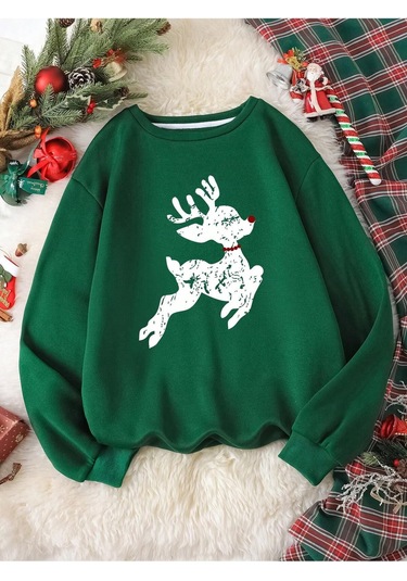 Unisex Kadın/erkek Harajuka Sokakt Yazılı Grafik Sweat Yeşil-17095 Yeşil