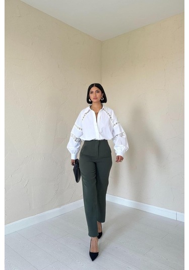 Modasize Haki Pensli Ve Dar Paça Pantolon Haki