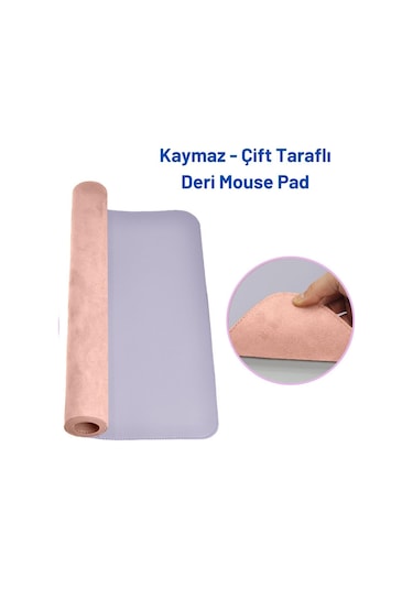 Deri Mouse Pad Dikişli Kenar Çift Yönlü Kullanım Masa Matı Sümen 90x40 Xl Lila