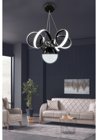 Kıvrım Tek Top Modern Oturma Ledli Avize - - Kumandalı / Krom Krom