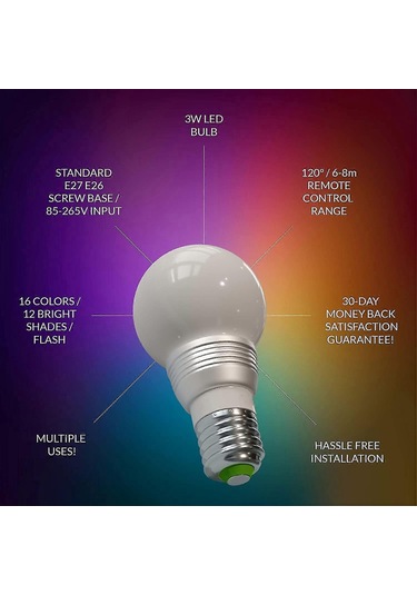 Uzaktan Kumandalı Renk Değiştiren Led Ampul 2'li Paket 16 Farkl Çok Renkli