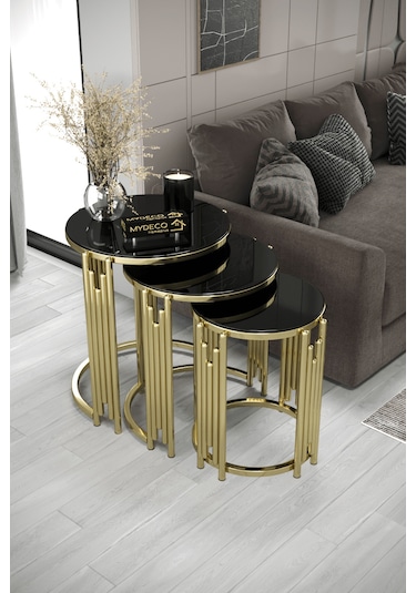 Piyano Set Orta Sehpa Takımı Gold Siyah