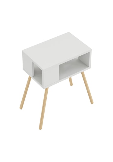 İntergo Ahşap Ayaklı Dekoratif Raflı Komodin Beyaz