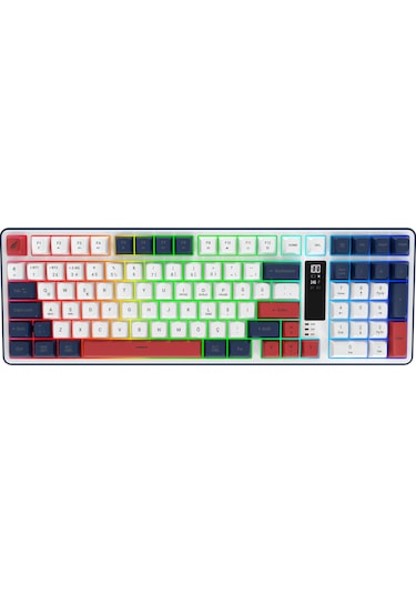 Hk257 Membrane Lcd Rgb Kablosuz/bluetooth Kırmızı Mavi Full Türkçe Gaming Klavye