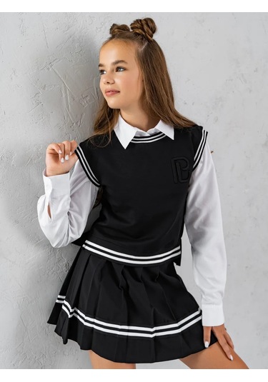 Paleberry Erkek Çocuklar İçin Kore Tarzı Y2k Tarzı Oversize Okul Yeleğ 213561159 Siyah