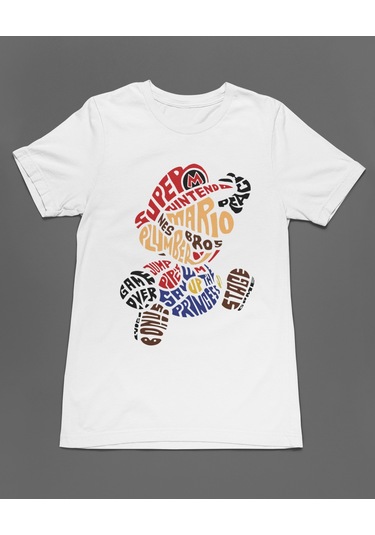 Bumeta Mario Super Mario Ateri Kaset Game Unisex Tişört T-shirt Beyaz