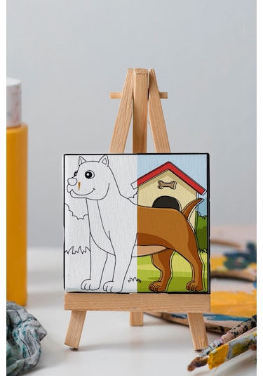 Sevimli Köpek Çocuk Eğitici Tuval Boyama Hobi Seti