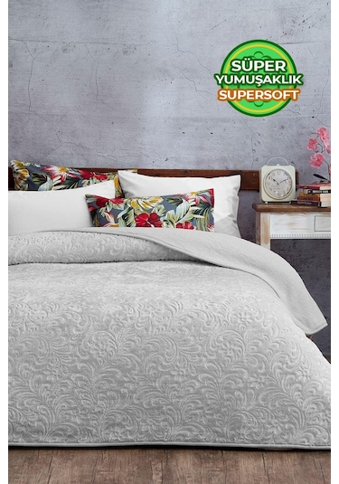 Evlen Home 3 Kg Embos Baskılı Pamela Kalın Çift Kişilik Battaniye 230x240 Cm Gri Gri